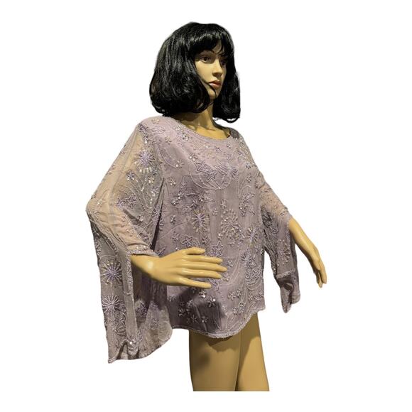 Adrianna Papell Occasions silk Lavender sequin beaded sheer sleeve top size 20W - Picture 5 of 15